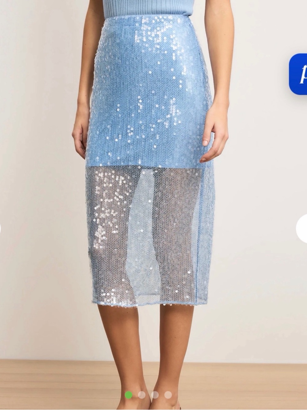 Veronica Beard Light Blue Sequin Midi Skirt with Sheer Panel